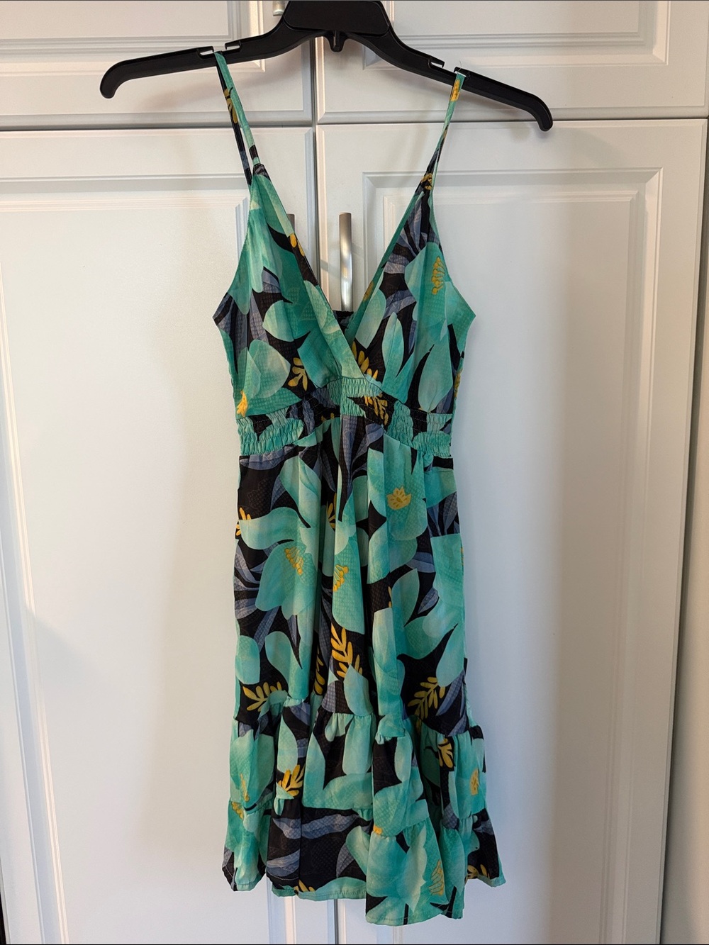 Floral V-Neck Spaghetti Strap Dress in Teal